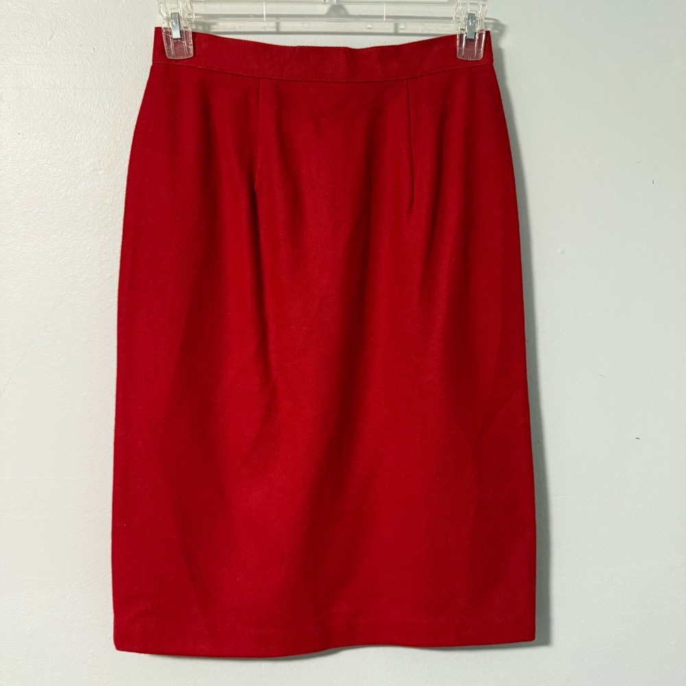Laura Winston Red 100% Wool Pencil Midi Below‎ the Knee Skirt Size 8 Vintage